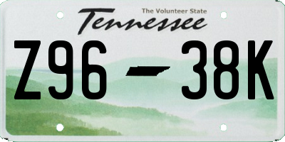 TN license plate Z9638K