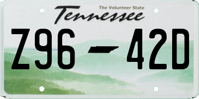 TN license plate Z9642D