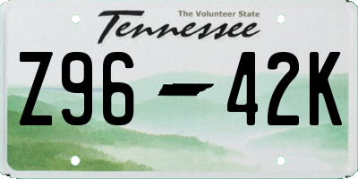 TN license plate Z9642K