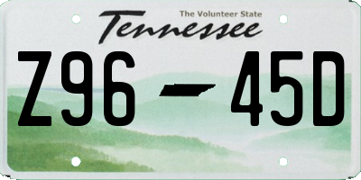 TN license plate Z9645D