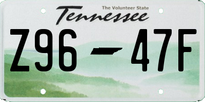 TN license plate Z9647F