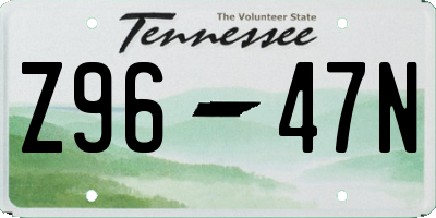 TN license plate Z9647N