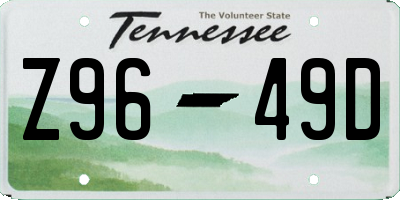 TN license plate Z9649D