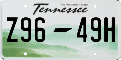 TN license plate Z9649H