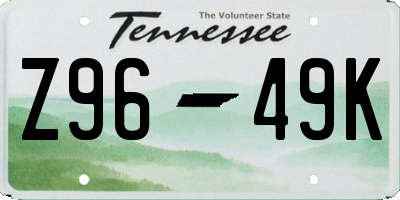 TN license plate Z9649K