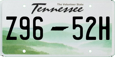 TN license plate Z9652H