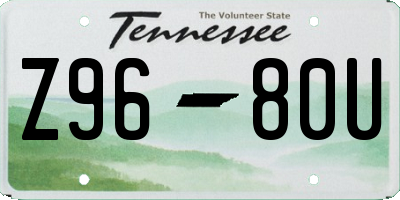 TN license plate Z9680U