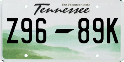 TN license plate Z9689K
