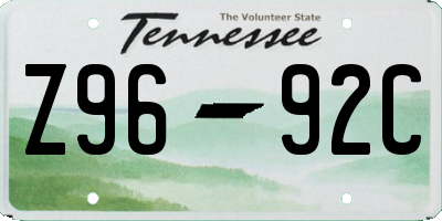 TN license plate Z9692C