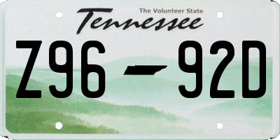 TN license plate Z9692D