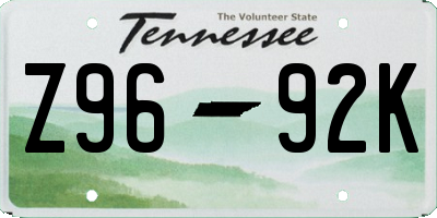 TN license plate Z9692K