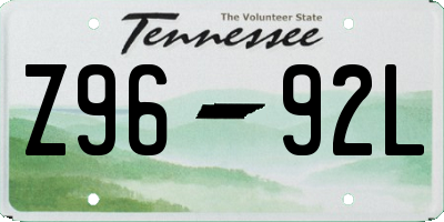 TN license plate Z9692L