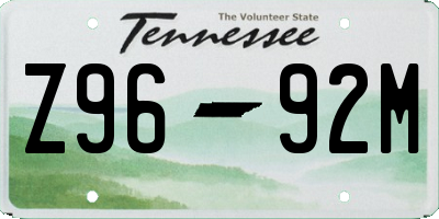 TN license plate Z9692M