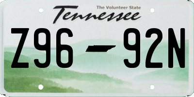 TN license plate Z9692N