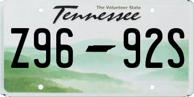 TN license plate Z9692S