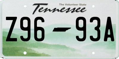 TN license plate Z9693A