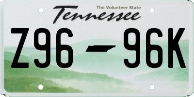 TN license plate Z9696K