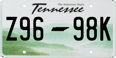 TN license plate Z9698K