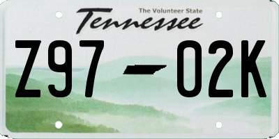 TN license plate Z9702K