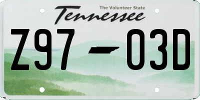 TN license plate Z9703D