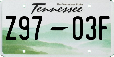 TN license plate Z9703F