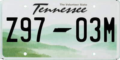 TN license plate Z9703M