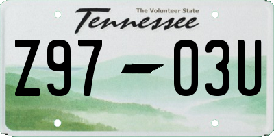 TN license plate Z9703U
