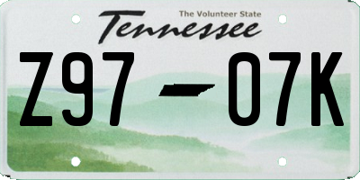 TN license plate Z9707K