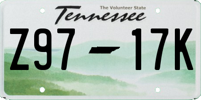 TN license plate Z9717K