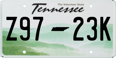 TN license plate Z9723K