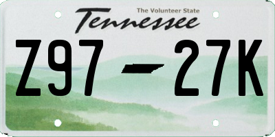 TN license plate Z9727K