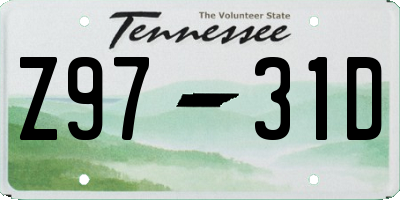 TN license plate Z9731D
