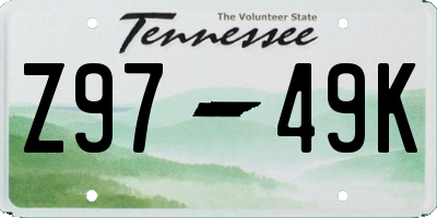TN license plate Z9749K