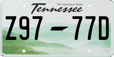 TN license plate Z9777D