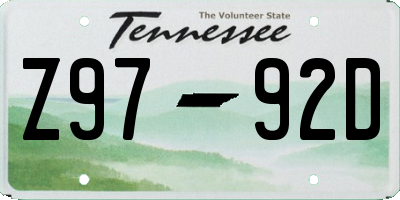 TN license plate Z9792D