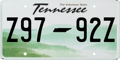 TN license plate Z9792Z