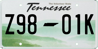 TN license plate Z9801K