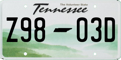 TN license plate Z9803D