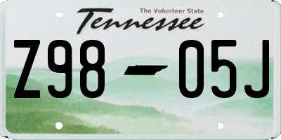 TN license plate Z9805J