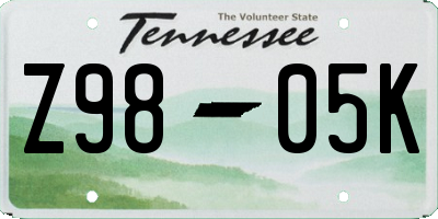 TN license plate Z9805K