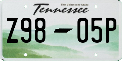 TN license plate Z9805P