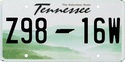 TN license plate Z9816W