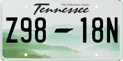 TN license plate Z9818N