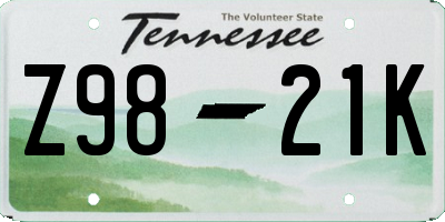 TN license plate Z9821K