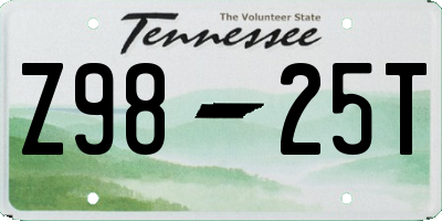 TN license plate Z9825T