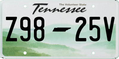 TN license plate Z9825V