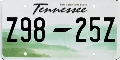 TN license plate Z9825Z