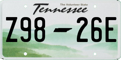 TN license plate Z9826E