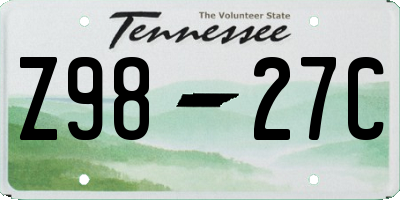 TN license plate Z9827C