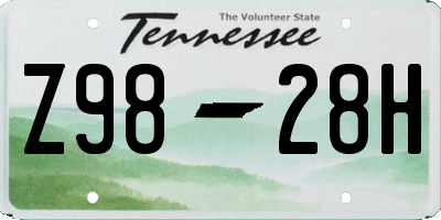 TN license plate Z9828H